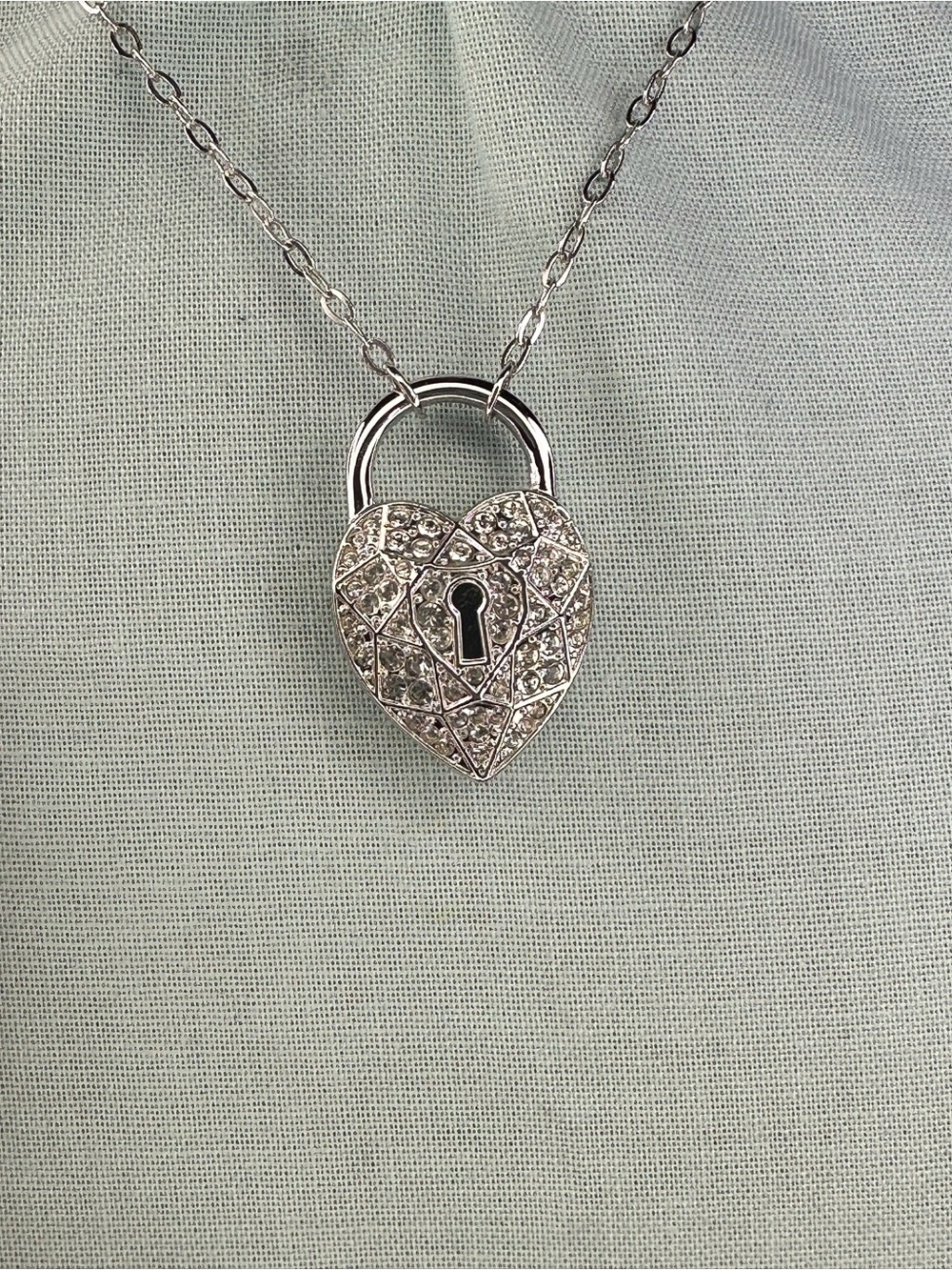 Swarovski Silver Heart Lock Pendant Necklace with Crystal Accents